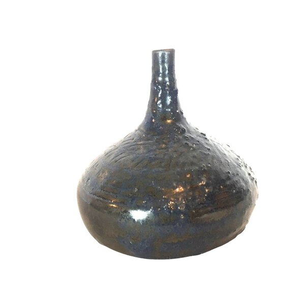 Bud Vase Blue Ceramic 7 X 5 Artisan Crafted Handmade Home Decor - Picture 3 of 9